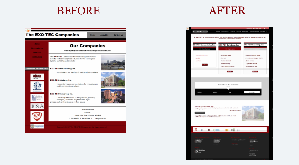 EXO-TEC Website Redesign - Before and After by Hit-the-Web Marketing 